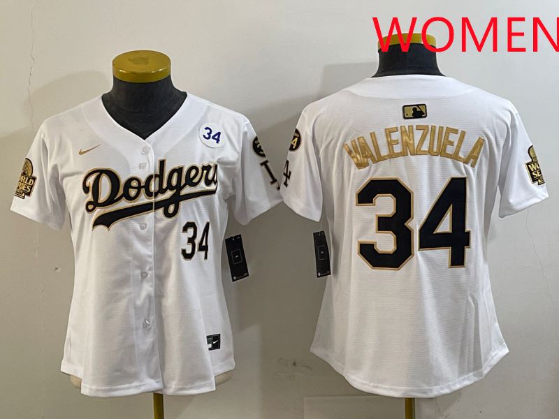 Women Los Angeles Dodgers #34 Valenzuela White Gold Game 2025 Nike MLB Jersey style 5->women mlb jersey->Women Jersey